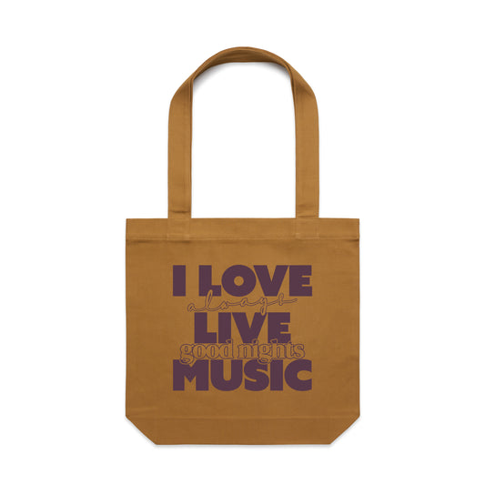 I Love Live Music Tote Bag